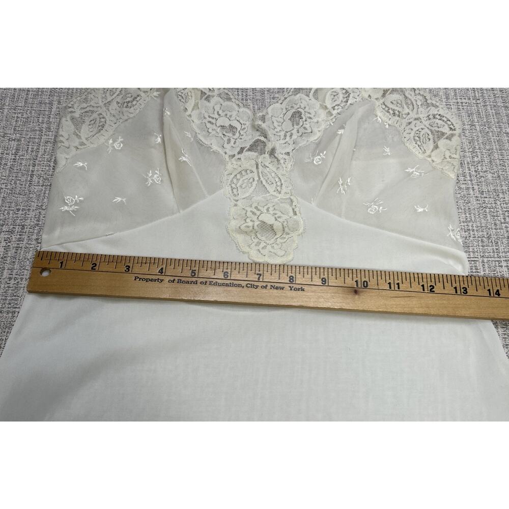 Vintage Val Mode All Nylon White Full Slip Lace Embroidered Cami Dress Size 32 - Picture 7 of 9